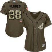 Wholesale Cheap Indians #28 Corey Kluber Green Salute to Service Women's Stitched MLB Jersey