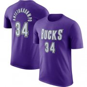 Wholesale Cheap Men's Milwaukee Bucks #34 Giannis Antetokounmpo Purple Hardwood Classic Long Sleeve T-Shirt