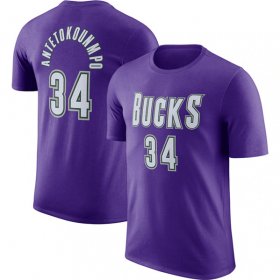 Wholesale Cheap Men\'s Milwaukee Bucks #34 Giannis Antetokounmpo Purple Hardwood Classic Long Sleeve T-Shirt