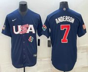 Wholesale Cheap Men's USA Baseball #7 Tim Anderson 2023 Navy World Baseball Classic Stitched Jerseys