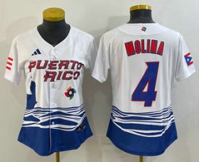 Wholesale Cheap Women\'s Puerto Rico Baseball #4 Yadier Molina 2023 Red World Classic Stitched Jersey