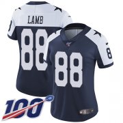 Wholesale Cheap Nike Cowboys #88 CeeDee Lamb Navy Blue Thanksgiving Women's Stitched NFL 100th Season Vapor Throwback Limited Jersey
