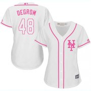 Wholesale Cheap Mets #48 Jacob deGrom White/Pink Fashion Women's Stitched MLB Jersey