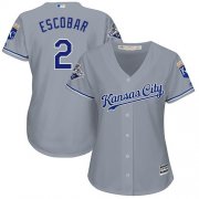 Wholesale Cheap Royals #2 Alcides Escobar Grey Road Women's Stitched MLB Jersey