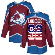 Wholesale Cheap Adidas Avalanche #92 Gabriel Landeskog Burgundy Home Authentic USA Flag Stitched NHL Jersey