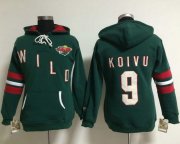 Wholesale Cheap Minnesota Wild #9 Mikko Koivu Green Women's Old Time Heidi NHL Hoodie