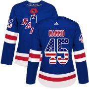 Wholesale Cheap Adidas Rangers #45 Kappo Kakko Royal Blue Home Authentic USA Flag Women's Stitched NHL Jersey