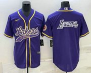 Wholesale Cheap Men's Los Angeles Lakers Purple Big Logo Cool Base Stitched Baseball Jersey