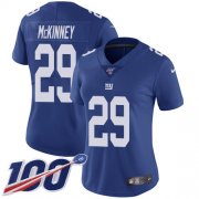 Wholesale Cheap Nike Giants #29 Xavier McKinney Royal Blue Team Color Women's Stitched NFL 100th Season Vapor Untouchable Limited Jersey