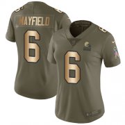 Wholesale Cheap Nike Browns #6 Baker Mayfield Olive/Gold Women's Stitched NFL Limited 2017 Salute to Service Jersey