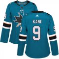 Wholesale Cheap Adidas Sharks #9 Evander Kane Teal Home Authentic Women's Stitched NHL Jersey