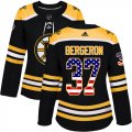 Wholesale Cheap Adidas Bruins #37 Patrice Bergeron Black Home Authentic USA Flag Women's Stitched NHL Jersey