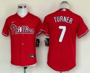 Wholesale Cheap Youth Philadelphia Phillies #7 Trea Turner Red Cool Base Stitched Baseball Jersey
