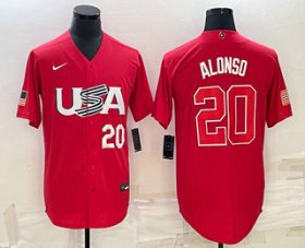 Wholesale Cheap Men\'s USA Baseball #20 Pete Alonso Number 2023 Red World Classic Stitched Jersey