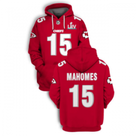 Wholesale Cheap Men\'s Red Kansas City Chiefs #15 Patrick Mahomes 2021 Super Bowl LIV Pullover Hoodie