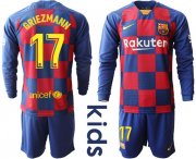 Wholesale Cheap Barcelona #17 Griezmann Home Long Sleeves Kid Soccer Club Jersey