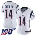 Wholesale Cheap Nike Patriots #14 Mohamed Sanu Sr White Women's Stitched NFL 100th Season Vapor Limited Jersey