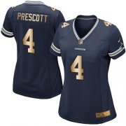 Wholesale Cheap Nike Cowboys #4 Dak Prescott Navy Blue Team Color Women's Stitched NFL Elite Gold Jersey