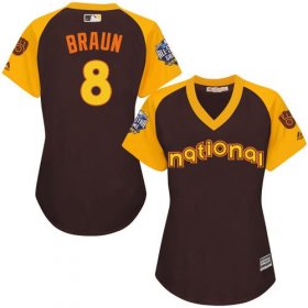 Wholesale Cheap Brewers #8 Ryan Braun Brown 2016 All-Star National League Women\'s Stitched MLB Jersey