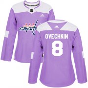 Wholesale Cheap Adidas Capitals #8 Alex Ovechkin Purple Authentic Fights Cancer Women's Stitched NHL Jersey