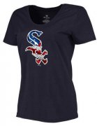 Wholesale Cheap Women's Chicago White Sox USA Flag Fashion T-Shirt Navy Blue