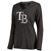 Wholesale Cheap Women's Tampa Bay Rays Platinum Collection Long Sleeve V-Neck Tri-Blend T-Shirt Black