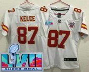 Wholesale Cheap Women's Kansas City Chiefs #87 Travis Kelce Limited White Super Bowl LVII Vapor Jersey