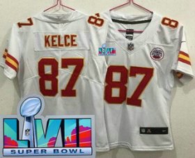 Wholesale Cheap Women\'s Kansas City Chiefs #87 Travis Kelce Limited White Super Bowl LVII Vapor Jersey