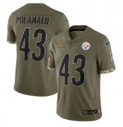 Wholesale Cheap Men's Pittsburgh Steelers #43 Troy Polamalu 2022 Olive Salute To Service Limited Stitched Jersey