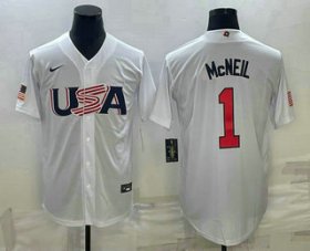 Wholesale Cheap Men\'s USA Baseball #1 Jeff McNeil 2023 White World Classic Stitched Jersey