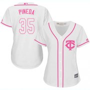 Wholesale Cheap Twins #35 Michael Pineda White/Pink Fashion Women's Stitched MLB Jersey