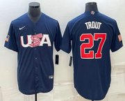 Wholesale Cheap Men's USA Baseball #27 Mike Trout 2023 Navy World Baseball Classic Stitched Jerseys
