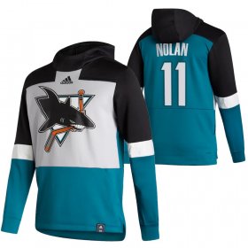 Wholesale Cheap San Jose Sharks #11 Owen Nolan Adidas Reverse Retro Pullover Hoodie Gray Teal