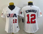 Wholesale Cheap Women's USA Baseball #12 Kyle Schwarber Number 2023 White World Classic Stitched Jersey