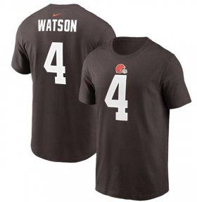 Wholesale Cheap Men\'s Cleveland Browns #4 Deshaun Watson 2022 Brown Name & Number T-Shirt