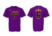 Wholesale Cheap Men's Purple Black Los Angeles Lakers #6 LeBron James Basketball T-Shirt