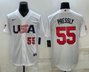 Wholesale Cheap Men's USA Baseball #55 Ryan Pressly Number 2023 White World Baseball Classic Stitched Jerseys