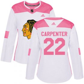 Wholesale Cheap Adidas Blackhawks #22 Ryan Carpenter White/Pink Authentic Fashion Women\'s Stitched NHL Jersey