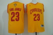 Wholesale Cheap Men's Cleveland Cavaliers #23 King James Nickname 2017 The NBA Finals Patch Yellow Fashion Jersey