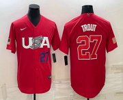 Wholesale Cheap Men's USA Baseball #27 Mike Trout Number 2023 Red World Classic Stitched Jerseys