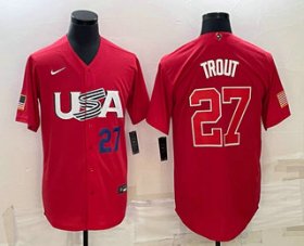 Wholesale Cheap Men\'s USA Baseball #27 Mike Trout Number 2023 Red World Classic Stitched Jerseys