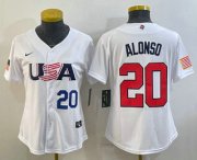 Wholesale Cheap Women's USA Baseball #20 Pete Alonso Number 2023 White World Classic Stitched Jersey