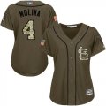 Wholesale Cheap Cardinals #4 Yadier Molina Green Salute to Service Women's Stitched MLB Jersey