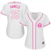 Wholesale Cheap Rangers #35 Cole Hamels White/Pink Fashion Women's Stitched MLB Jersey