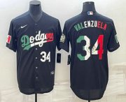 Wholesale Cheap Men's Los Angeles Dodgers #34 Fernando Valenzuela Number Mexico Black Cool Base Stitched Baseball Jersey