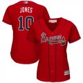 Wholesale Cheap Braves #10 Chipper Jones Red Alternate Women's Stitched MLB Jersey