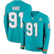 Wholesale Cheap Nike Dolphins #91 Cameron Wake Aqua Green Team Color Men's Stitched NFL Limited Therma Long Sleeve Jersey