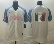 Wholesale Cheap Men's Mexico Baseball 2023 White Blue World Big Logo Classic Stitched Jersey