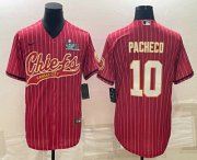 Wholesale Cheap Men's Kansas City Chiefs #10 Isiah Pacheco Red Pinstripe With Super Bowl LVII Patch Cool Base Stitched Baseball Jersey