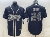 Wholesale Cheap Men's Cleveland Browns #24 Nick Chubb Black Reflective With Patch Cool Base Stitched Baseball Jersey